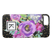 Paarse bloem op zwart met Confetti Monogram Case-Mate iPhone Case (Achterkant (Horizontaal))