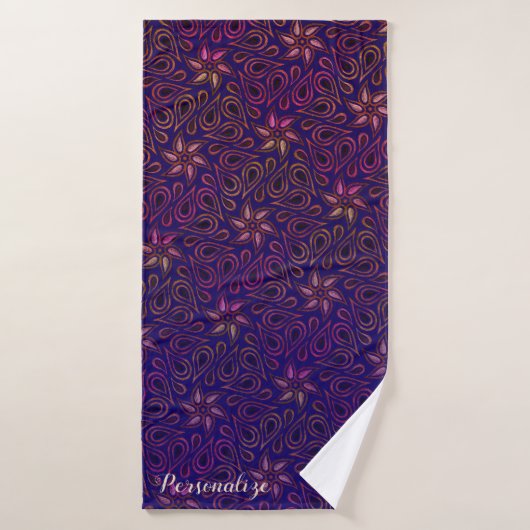 Paarse bloem paisley bloempatroon op maat badhanddoek (Badhanddoek)