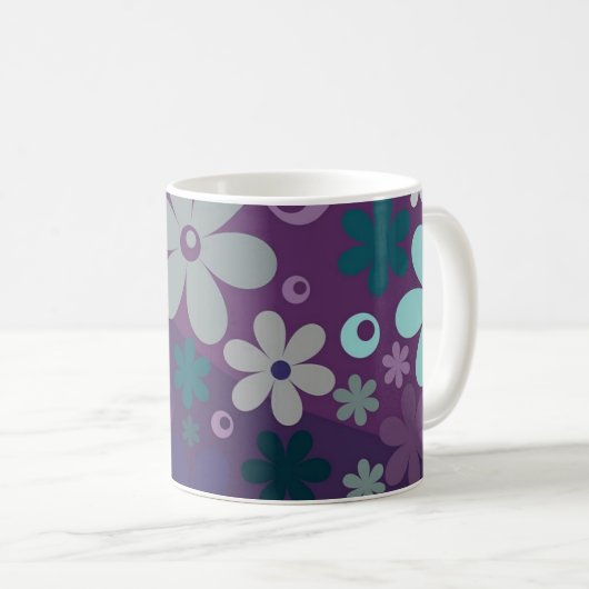 Paarse Bloem Patroon Koffiemok (Voorkant rechts)