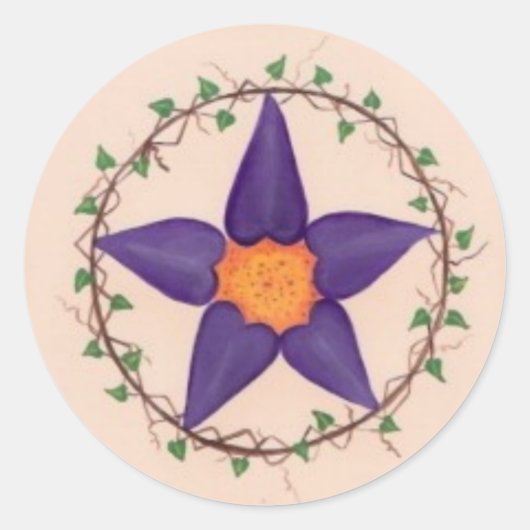 Paarse bloem pentagram ronde sticker (Voorkant)