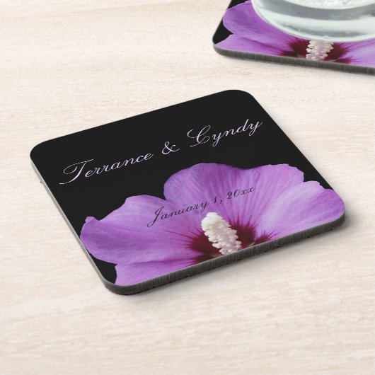 Paarse bloem persoonlijk huwelijk bier onderzetter (Linkerzijde)