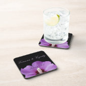 Paarse bloem persoonlijk huwelijk bier onderzetter (Rechterzijde)