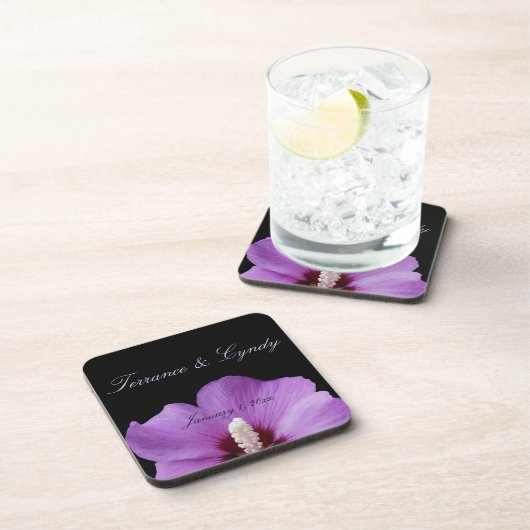 Paarse bloem persoonlijk huwelijk bier onderzetter (Rechterzijde)