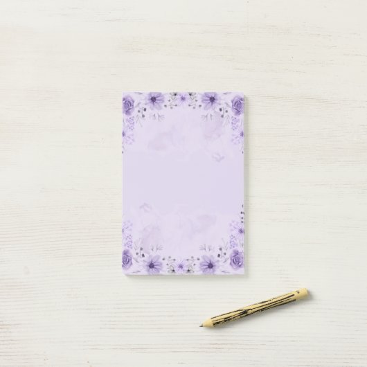 Paarse bloem post-it® notes (Op bureau)