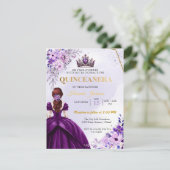 Paarse Bloem Prinses Jurk Quinceanera Kaart (Staand voorkant)