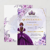 Paarse Bloem Prinses Jurk Quinceanera Kaart (Voorkant / Achterkant)