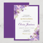 Paarse bloem quinceañera kaart (Voorkant / Achterkant)