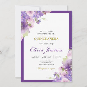 Paarse bloem quinceañera kaart