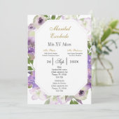 paarse bloem Quinceanera uitnodiging (Staand voorkant)