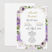 paarse bloem Quinceanera uitnodiging (Voorkant / Achterkant)