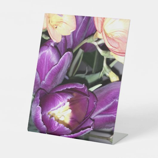 Paarse bloem reclamebord met voetstuk (Voorkant)