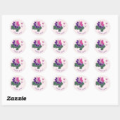 Paarse Bloem Roze Vlinder Doodle Dank je! Ronde Sticker (Vel)
