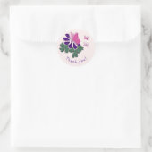 Paarse Bloem Roze Vlinder Doodle Dank je! Ronde Sticker (Tas)