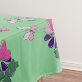 Paarse Bloem Roze Vlinder Doodle Rand Groen Tafelkleed