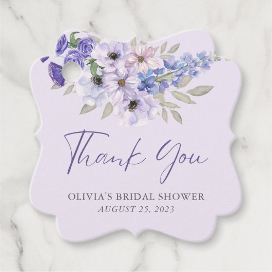 Paarse Bloem Script Bruidsdouche Bedankt Bedankjes Labels (Voorkant)