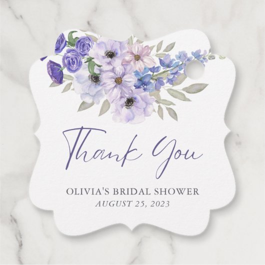 Paarse Bloem Script Bruidsdouche Bedankt Bedankjes Labels (Achterkant)
