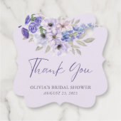 Paarse Bloem Script Bruidsmeisjesfeest Bedankt Bedankjes Labels (Achterkant)