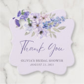 Paarse Bloem Script Bruidsmeisjesfeest Bedankt Bedankjes Labels (Voorkant)