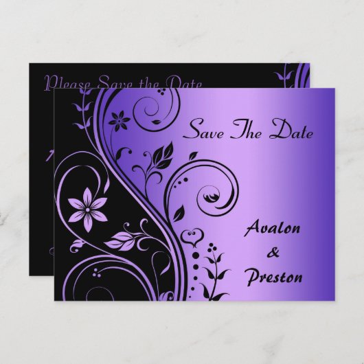 Paarse bloem scrollwork Sla de datum Kaart (Voorkant / Achterkant)