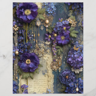 Paarse Bloem Vintage Junk Journal Scrapbook Papier