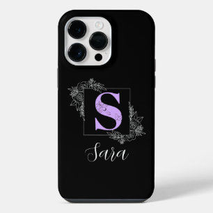 Paarse Bloem Vlinder Aangepast Monogram - Letter S iPhone 14 Pro Max Hoesje