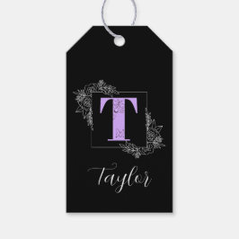 Paarse Bloem Vlinder Aangepast Monogram - Letter T Cadeaulabel