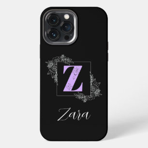 Paarse Bloem Vlinder Aangepast Monogram - Letter Z iPhone 13 Pro Max Hoesje
