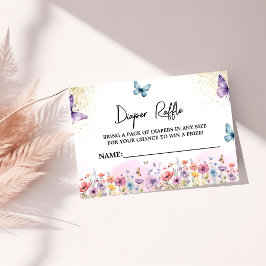 Paarse Bloem Vlinder Baby shower Luier Raffle Informatiekaartje