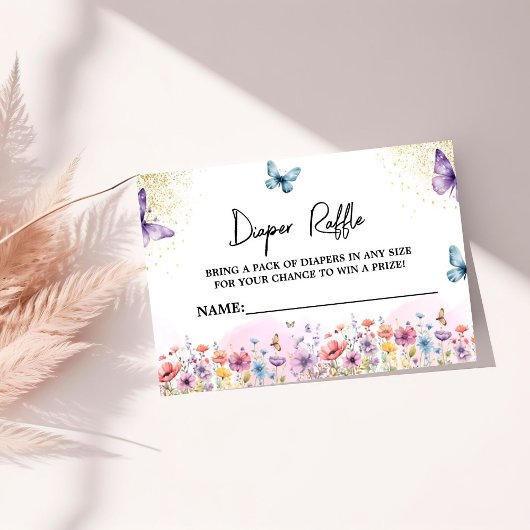 Paarse Bloem Vlinder Baby shower Luier Raffle Informatiekaartje