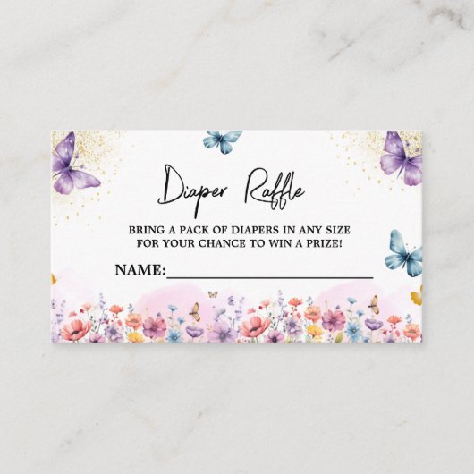 Paarse Bloem Vlinder Baby shower Luier Raffle Informatiekaartje (Voorkant)