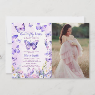 Paarse Bloem Vlinder Baby Shower Uitnodiging