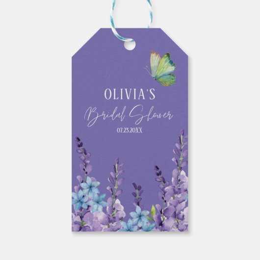 Paarse Bloem Vlinder Bruidsfeest  Cadeaulabel (Achterkant)