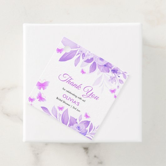 Paarse Bloem Vlinder Bruiloft Dank Je  Bedankjes Labels (In situ)