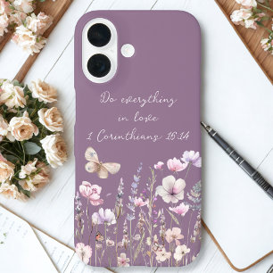 Paarse Bloem Vlinder iPhone 16 Hoesje