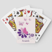 Paarse Bloem & Vlinder Doodle Jouw naam Pokerkaarten (Achterkant)