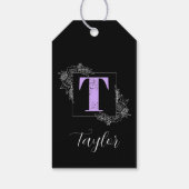 Paarse Bloem Vlinder Maatwerk Monogram - Letter T Cadeaulabel (Achterkant)