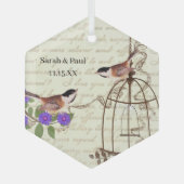 Paarse bloem  vogel Bewaar de geboortedatum Glas Ornament (Voorkant)