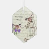 Paarse bloem  vogel Bewaar de geboortedatum Glas Ornament (Voorkant links)