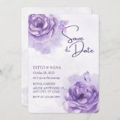 Paarse bloem waterverf bruiloft kaart (Voorkant / Achterkant)