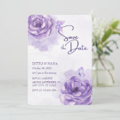 Paarse bloem waterverf bruiloft kaart (Staand voorkant)