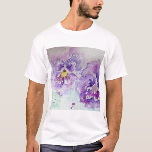 Paarse bloem Waterverf T-shirt (Voorkant)