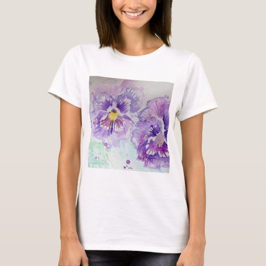 Paarse bloem Waterverf T-shirt (Voorkant)