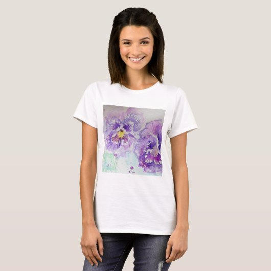 Paarse bloem Waterverf T-shirt (Voorkant volledig)