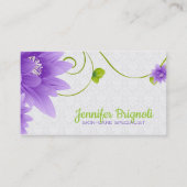 Paarse Bloem Witte Damast Visitekaartje (Voorkant)