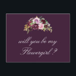 paarse bloem... zal je mijn Flowergirl card zijn? Uitnodiging Briefkaart<br><div class="desc">Deze kaart heeft waterverf paarse bloemen geschilderd en een elegante paarse kleur. De tekst en de kleuren kunnen worden gepersonaliseerd.</div>