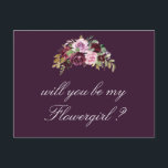 paarse bloem... zal je mijn Flowergirl card zijn? Uitnodiging Briefkaart<br><div class="desc">Deze kaart heeft waterverf paarse bloemen geschilderd en een elegante paarse kleur. De tekst en de kleuren kunnen worden gepersonaliseerd.</div>