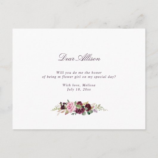 paarse bloem... zal je mijn Flowergirl card zijn? Uitnodiging Briefkaart (Achterkant)