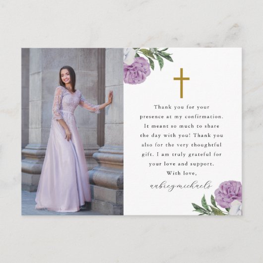  Paarse Bloembevestiging Dank u Foto Briefkaart (Voorkant)