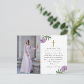  Paarse Bloembevestiging Dank u Foto Briefkaart (Staand voorkant)