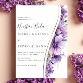 Paarse bloemblaadje nuestra boda spaanse bruiloft kaart
